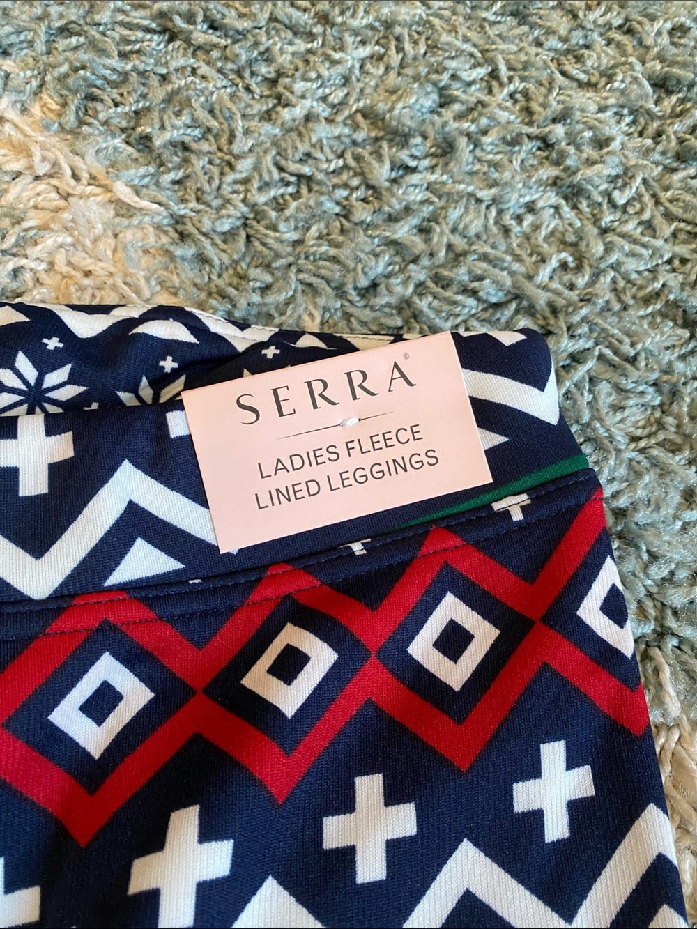 Serra Navy Leggings with Red, White and Green Patterned Print - Picture 2 of 3